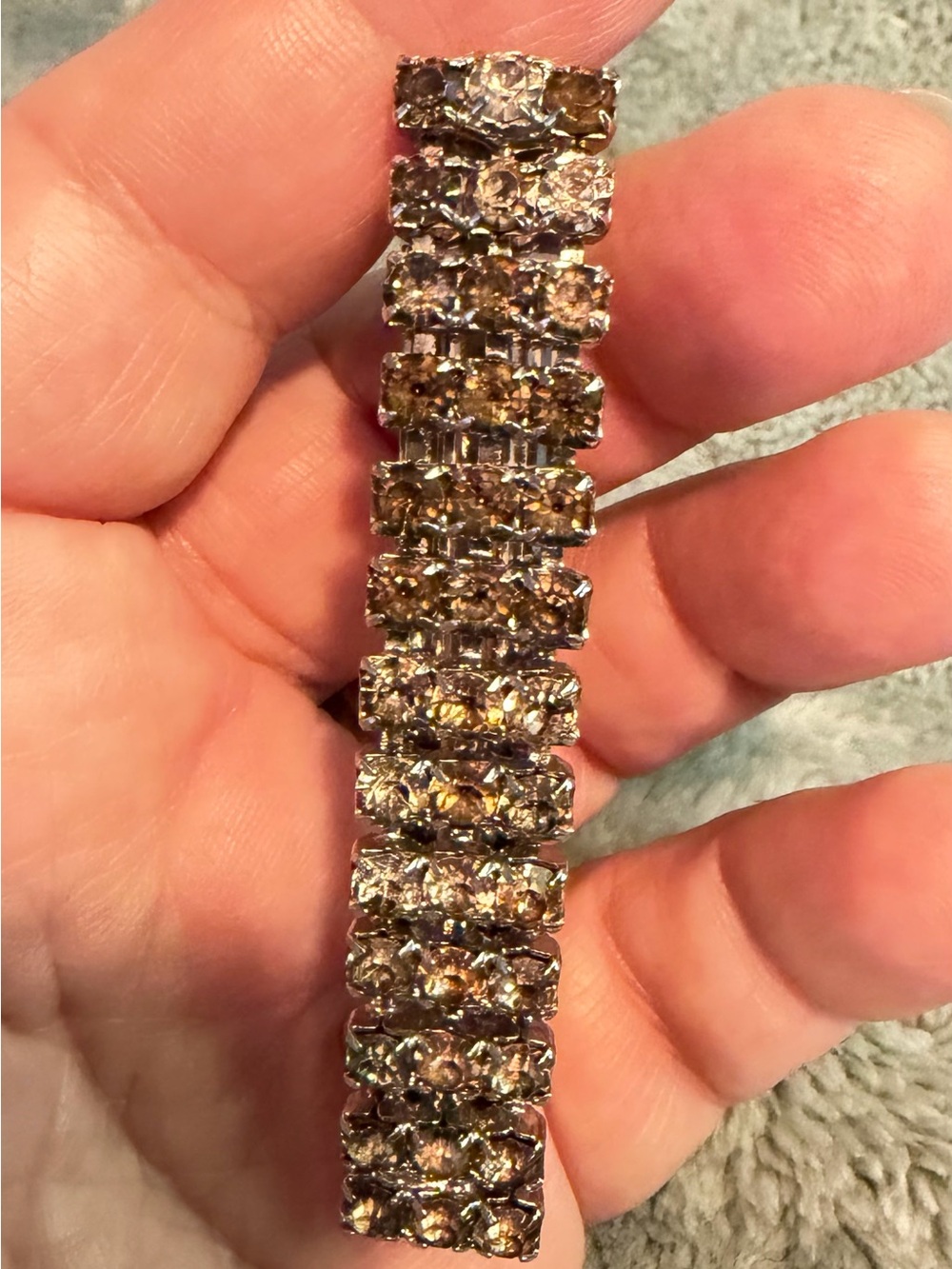 Vintage Made in France Rhinestone Barrette Hair Clip Silver Tone Ombré Chocolate